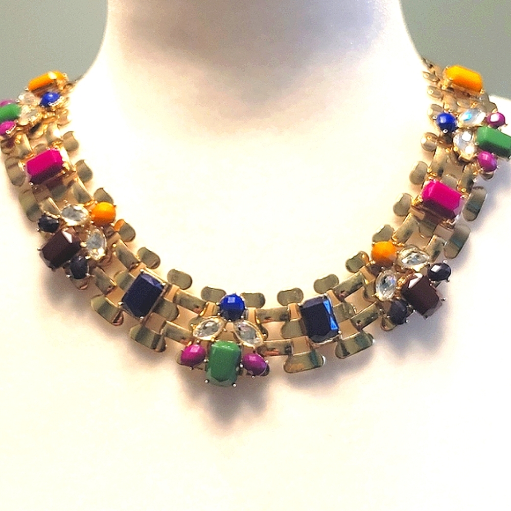 Gold Tone and Multicolored Faux Stone Beaded Necklace Signed You and I Hangtag